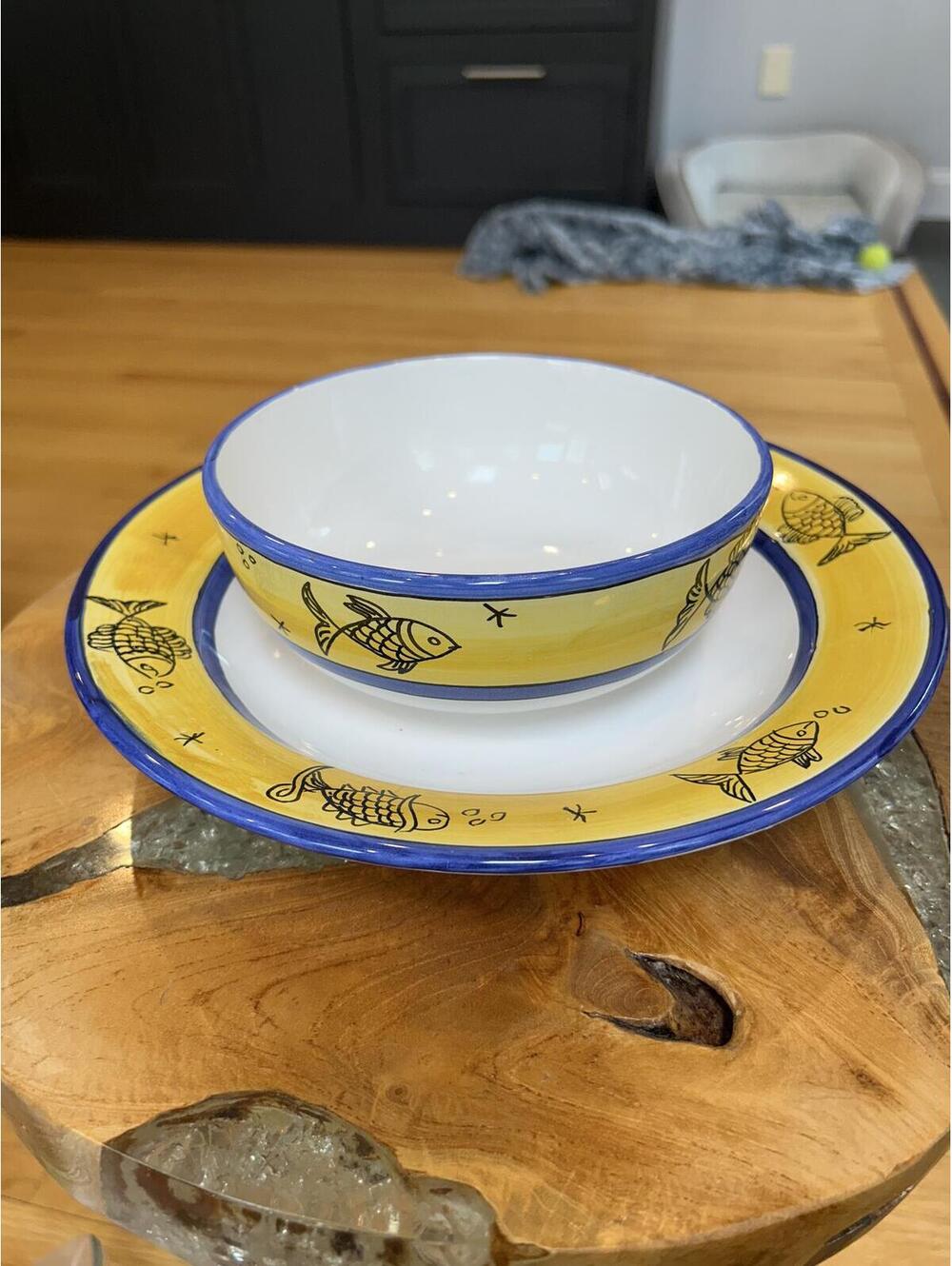 Casafina Hand Painted Portuguese Ceramic Bowl and Plate Set